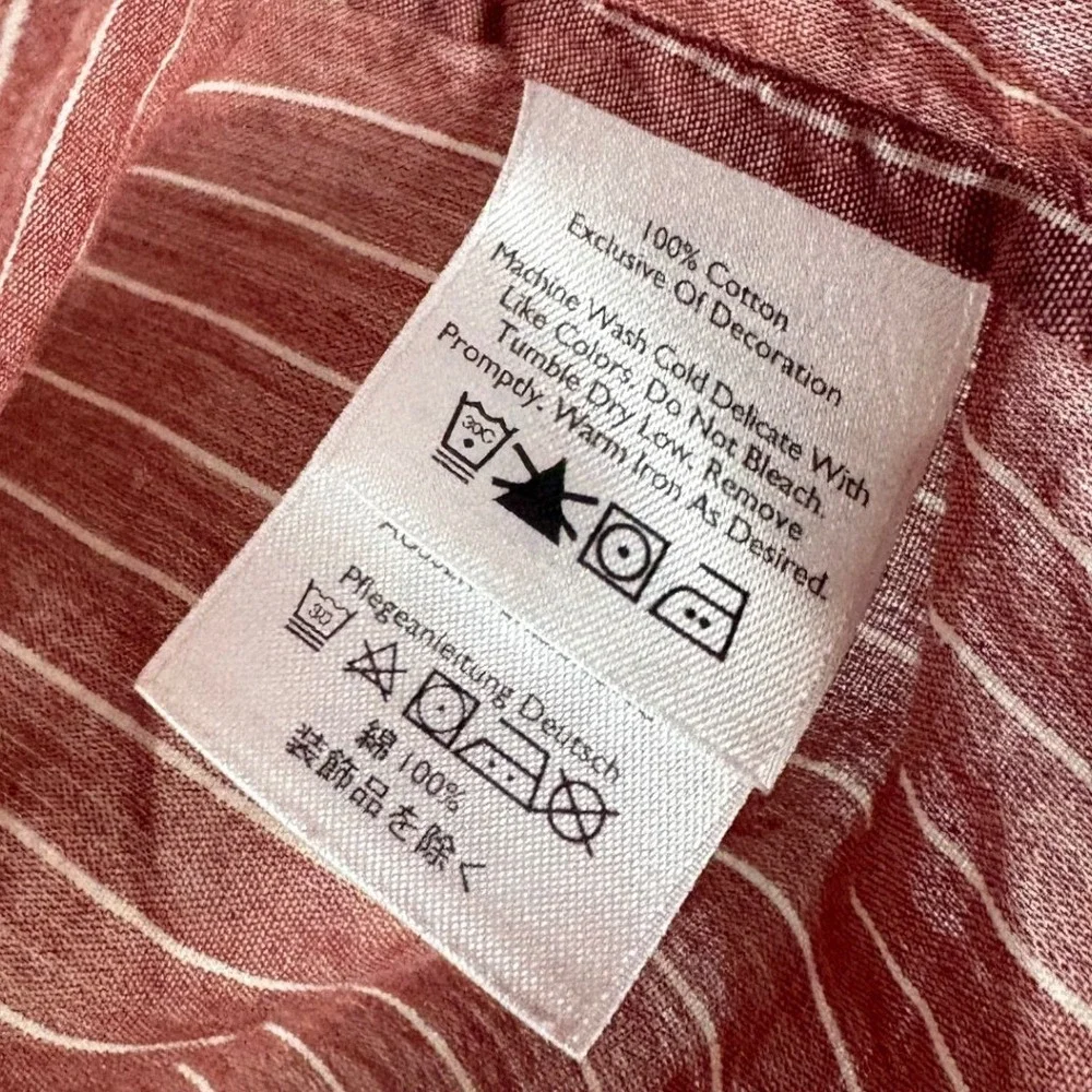 Eddie Bauer Women XS Red White Striped‎ Cotton Boho Embroidered Tunic Top